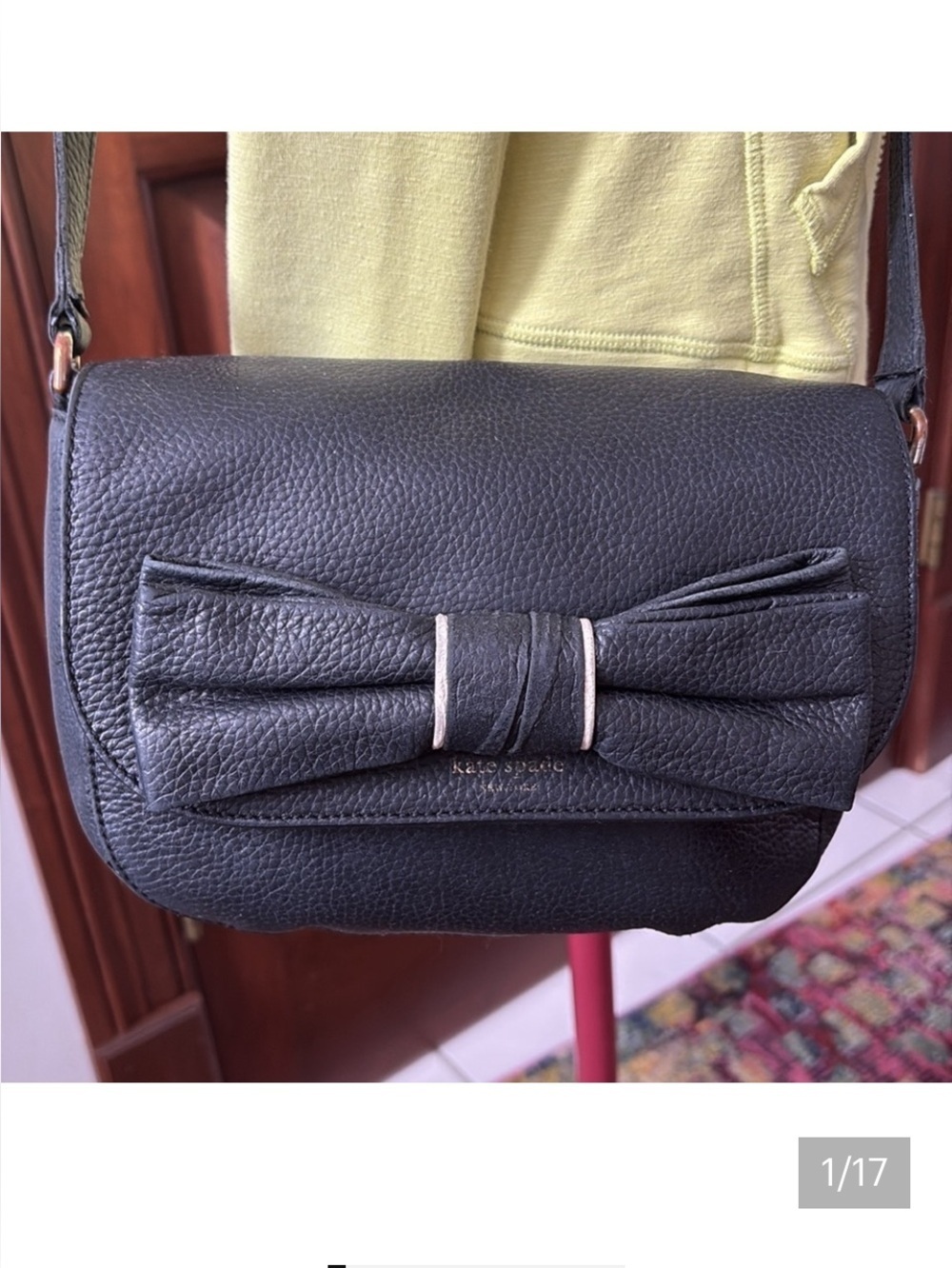Kate Spade  Crossbody bag  small
Leather  black  bow front accent/white bow edge